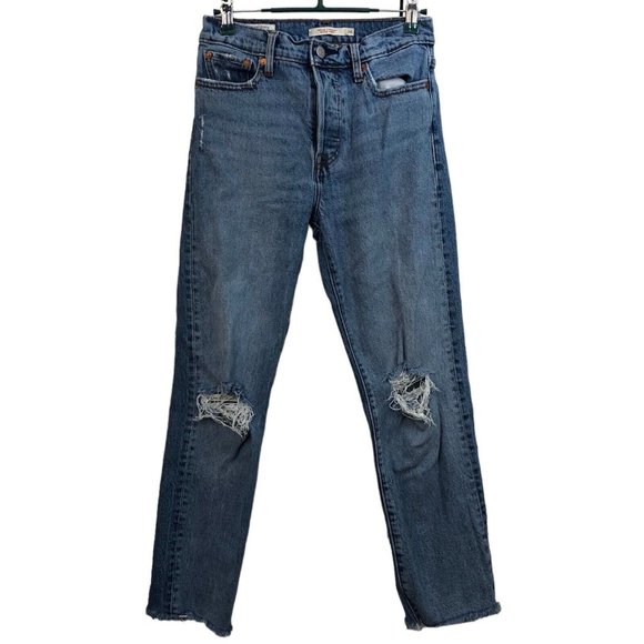 Levi’s Wedgy Straight Leg Distress Light Medium Wash Button Fly Jeans Size 26 - Picture 1 of 10